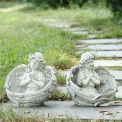 Best Sale ⭐ Angel & Cherub Statues Hi-Line Gift Ltd. Angels Praying Figurine - Set Of 2 ⌛ -Garden Statues Shop detail2HILI1001