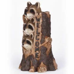 Budget 🌟 Animal Statues Hi-Line Gift Ltd. Stacking Raccoon Welcome Sign 🛒 -Garden Statues Shop detail3HILI1004