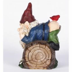 New ✨ Garden Gnomes Hi-Line Gift Ltd. Welcome Sign Gnome Crawling Over Tree Trunk ✔️ -Garden Statues Shop detail3HILI993