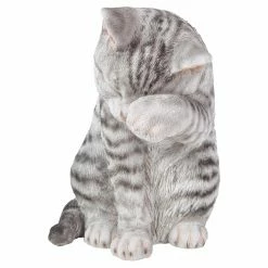 Cheapest ❤️ Animal Statues Hi-Line Gift Ltd. Grey Tabby Cat American Shorthair Washing 🔔 -Garden Statues Shop detail4HILI523