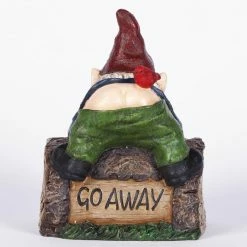 New ✨ Garden Gnomes Hi-Line Gift Ltd. Welcome Sign Gnome Crawling Over Tree Trunk ✔️ -Garden Statues Shop detail4HILI993