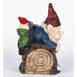 New ✨ Garden Gnomes Hi-Line Gift Ltd. Welcome Sign Gnome Crawling Over Tree Trunk ✔️ -Garden Statues Shop detail5HILI993