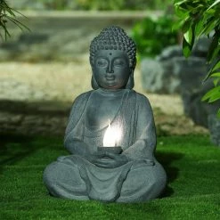 Budget ❤️ Oriental Statues LuxenHome Meditating Buddha Statue With Solar Light 🤩 19 Budget ❤️ Oriental Statues LuxenHome Meditating Buddha Statue With Solar Light 🤩 -Garden Statues Shop detail6WINH192