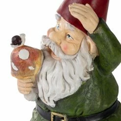 Coupon ⌛ Alpine Garden Gnomes Grady Garden Gnome With Mushroom Cast Resin Garden Statue 🥰 -Garden Statues Shop detailALP468