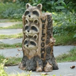 Budget 🌟 Animal Statues Hi-Line Gift Ltd. Stacking Raccoon Welcome Sign 🛒 -Garden Statues Shop detailHILI1004