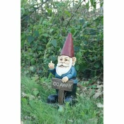 Buy ⭐ Garden Gnomes Hi-Line Gift Ltd. Gnome Holding Go Away Sign Garden Statue 🌟 -Garden Statues Shop detailHILI190