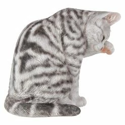 Cheapest ❤️ Animal Statues Hi-Line Gift Ltd. Grey Tabby Cat American Shorthair Washing 🔔 -Garden Statues Shop detailHILI523