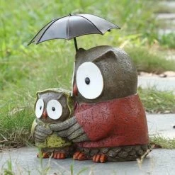 Coupon ⭐ Animal Statues Hi-Line Gift Ltd. 👩 Mother And Baby Owl Under Umbrella Figurine ❤️ -Garden Statues Shop detailHILI997