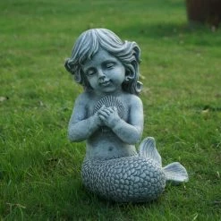 Promo 🥰 Hi-Line Gift Ltd. Other Garden Statues Hi-Line Mermaid Kneeling And Holding Shell Statue ✔️ -Garden Statues Shop inuseHILI008