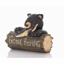 Budget ❤️ Animal Statues Hi-Line Gift Ltd. Bear With Go Fishing Sign Garden Statue ⌛ -Garden Statues Shop inuseHILI219