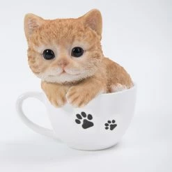 Brand new 😉 Animal Statues Hi-Line Gift Ltd. Teacup Kitten Orange Tabby Statue 😀 -Garden Statues Shop inuseHILI550