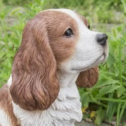 Budget 😀 Animal Statues Hi-Line Gift Ltd. Brown And White King Charles Spaniel Sitting Garden Statue 🌟 -Garden Statues Shop inuseHILI986