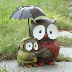 Coupon ⭐ Animal Statues Hi-Line Gift Ltd. 👩 Mother And Baby Owl Under Umbrella Figurine ❤️ -Garden Statues Shop inuseHILI997