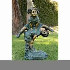 Wholesale 👍 Children Statues Alpine Girl Jumping Over Boy Garden Statue 🤩