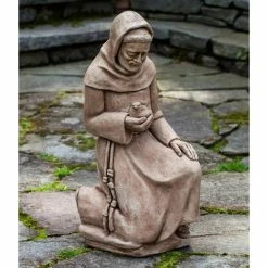 Best Pirce ❤️ Religious Statues Campania International Kneeling St. Francis With Bird Cast Stone Garden Statue ✔️