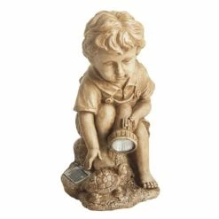 Wholesale 🥰 Children Statues Northlight Boy With Turtle Solar Powered Outdoor Patio Garden Figure 🎉