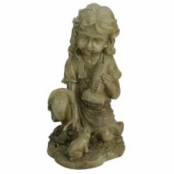 Coupon ๐คฉ Children Statues Northlight Girl With Frog Solar Powered Outdoor Patio Garden Figure โญ