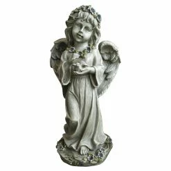 Discount ⌛ Hi-Line Gift Ltd. Angel & Cherub Statues Hi-Line Angel Child Standing And Holding Bird Statue 😉