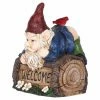 New ✨ Garden Gnomes Hi-Line Gift Ltd. Welcome Sign Gnome Crawling Over Tree Trunk ✔️ -Garden Statues Shop masterHILI993