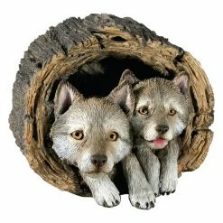 Top 10 🔥 Animal Statues Sandicast Forever Friends Gray Wolf Pups Sculpture - In A Log 🎁