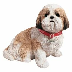Discount 👏 Animal Statues Sandicast Life Size Gold/White Shih Tzu Sculpture - Sitting 😉