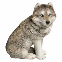 New 😀 Animal Statues Sandicast Mid Size Gray Wolf Sculpture - Sitting 👏