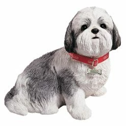 Buy 😍 Animal Statues Sandicast Life Size Silver/White Shih Tzu Sculpture 🎁