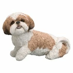 Wholesale 👍 Animal Statues Sandicast Mid Size Gold/White Shih Tzu Sculpture 👏