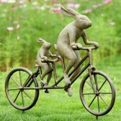 Best Sale 😀 Animal Statues San Pacific International Tandem Bicycle Bunnies Garden Statue 🛒