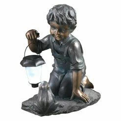 Best reviews of ✔️ Children Statues LuxenHome Boy Statue With Solar Light And Frog 🌟