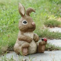 Flash Sale 🔔 Animal Statues Hi-Line Gift Ltd. Rabbit Sitting With Ladybug Figurine ⌛ -Garden Statues Shop scaleHILI1003