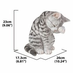 Cheapest ❤️ Animal Statues Hi-Line Gift Ltd. Grey Tabby Cat American Shorthair Washing 🔔 -Garden Statues Shop scaleHILI523