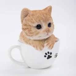 Brand new 😉 Animal Statues Hi-Line Gift Ltd. Teacup Kitten Orange Tabby Statue 😀 -Garden Statues Shop scaleHILI550